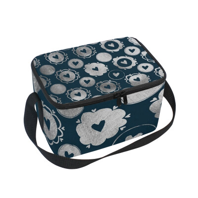 

ALAZA Insulated Lunch Box Blue Love Pattern Lunch Bag for Men Women Portable Tote Bag Cooler Bag