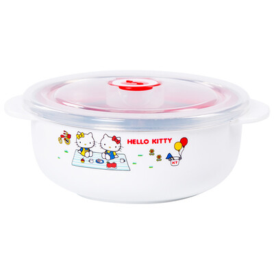 

HELLO KITTY Hello Kitty Childrens Tableware Baby Childrens Bowl Cup Soup Bowl Stainless Steel Cover Anti-scalding Training Bowl Water Insulation KT-3649W White 350ML Double Handle Bowl