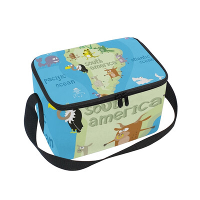 

ALAZA Lunch Box Insulated Lunch Bag Large Cooler Map Of Continent With Animals Tote Bag