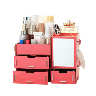 

Multifunctional Desktop Storage Box Wooden Makeup Organizer Case with Mirror Multi Drawers Large Capacity DIY Jewelry Container Co