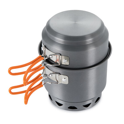 

Heat Collecting Exchanger Pot Camping Picnic Cooking Pot&Pan Cookware Set with Foldable Handle