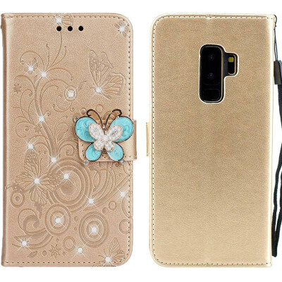 

MOONCASE Samsung Galaxy S9 Butterfly Rhinestone Embossed Leather Case - Gold