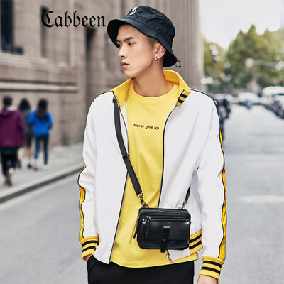 

Carbine mens youth casual collar PU jacket 2019 spring new shirt street sports tide clothes A bleaching white 48170M