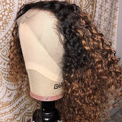 

T1B30 Blonde Ombre Lace Wig Short Brazilian Human Hair Lace Front Wig With Dark Root Baby Hair Preplucked Curly Remy Virgin Wig