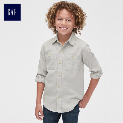

GAP official flagship store boy cotton casual long-sleeved shirt childrens basic shirt 400294 light gray XS