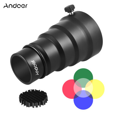 

Andoer 98mm Mini Flash Mount Metal Snoot with Honeycomb Grid 5pcs Color Filter Kit for Neewer Andoer Godox 180W 250W 300W Mini Stu