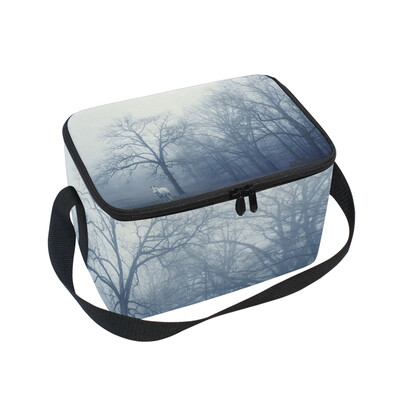 

Lunch Box Insulated Lunch Bag Large Cooler Horse in the Fog Forest Tote Bagfor Kids Men Women