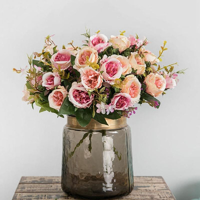 

Simulation flower European style bouquet of Maria Rose fake flower wedding layout Amazon home shopping mall potted ornaments blue