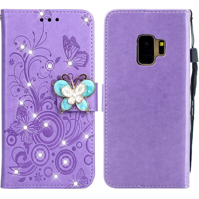 

MOONCASE Samsung Galaxy S9 Butterfly Rhinestone Embossed Leather Case - Purple