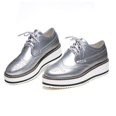 

IDIFU Womens Trendy Round Toe Low Top Brogues Pumps Lace-up Platform Oxfords Shoes