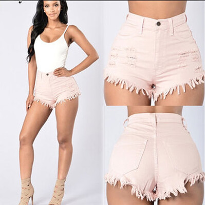 

3 Colors S M L XL 2019 Womens Fashion Sexy High Waist Slim Fit Shorts Jeans Pants Hole Denim Trousers