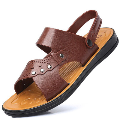 

Ishmaiah mens outdoor casual slip breathable wear soft bottom comfortable sandals beach shoes Y688 brown 43