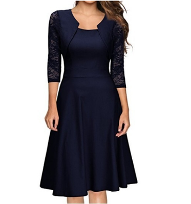 

Pure color middle sleeve dress skirt