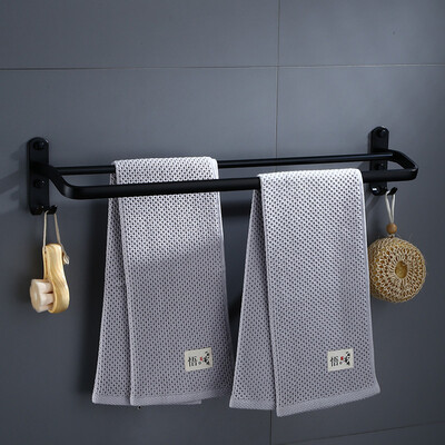 

Tiger Xiansen free punch towel rack European space aluminum bathroom rack black bathroom hardware bathroom accessories double pole rack