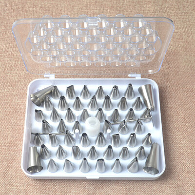 

430 Stainless Steel 52PCS Seamless Cream Pastry Cake Decorating Nozzle Pastry Nail Coupler Baking Tool