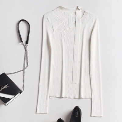 

New winter wear knitted openwork design sense Ribbon Shirt coat sweater