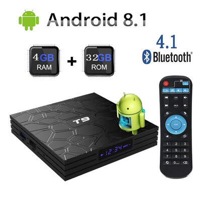 

T9 Android 81 TV Box 4GB RAM32GB ROM RK3328 Quad-Core Media Box Support 24Ghz WiFi 64 Bits H265 Bluetooth 41