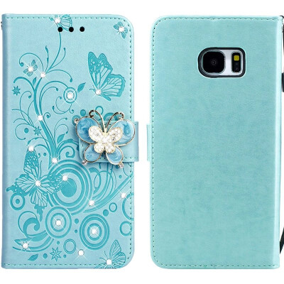 

MOONCASE Samsung Galaxy S7 Edge Butterfly Rhinestone Embossed Leather Case - Green