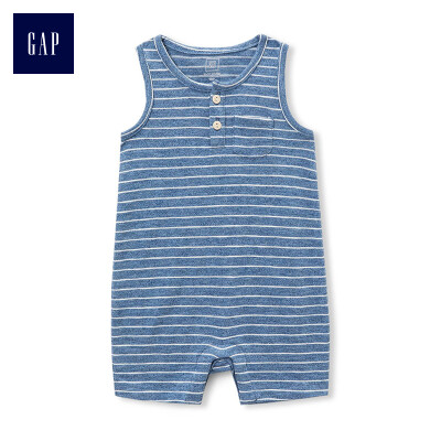 

GAP flagship store baby boy Henry collar wide shoulder strap one piece jumpsuit 230095 blue stripes 0-3M