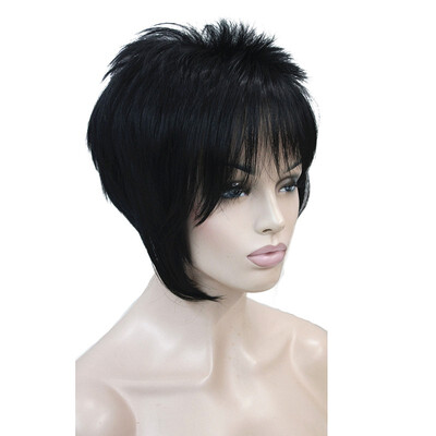 

StrongBeauty Brown with Highlights Inclined Bangs Short Straight Synthetic Hair Wig For Girl