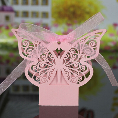 

Qty20100200 Laser Cut Delicate Carve Butterfly Candy BoxRibbon PinkPurpleWhite YV4X