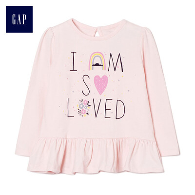 

GAP flagship store baby girl soft fun pattern decoration hem round neck T-shirt 374775 light pink 3-6M