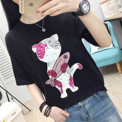 

JOY OF JOY Jingdong Womens 2019 Summer New Casual Ins Half Sleeve T-Shirt Womens Round Neck Bottoming Shirt Loose Top Women JWTD191869 Black M