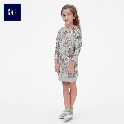 

GAP flagship store girls flower print long sleeve straight dress 398390 light gray