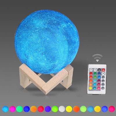 

8cm315in 3D Printing Star Moon Lamp USB Led Moon Shaped Table Night Light with Base 16 Colors Changing Touch&Remote Control