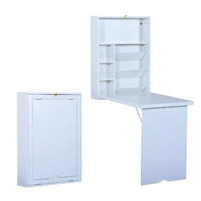 

Compact Fold Out Wall Mounted Convertible Workstation Desk With Storage - White