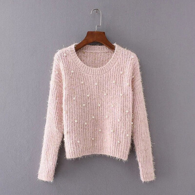 

The new autumnwinter 2018 sweater womens pullovers han edition loose short style nail bead silk knitted sweater bottom coat