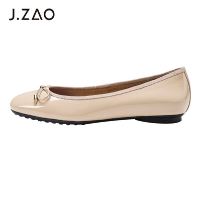 

Beijing Tokyo single shoes female bow ballet boat shoes female shallow mouth flat with round head cow paint leather apricot 36