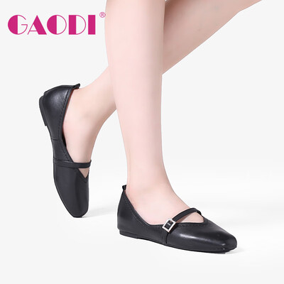 

Gaudy gaodi flat bottom shallow mouth retro square head wild word buckle with Mary Jane shoes female black 37