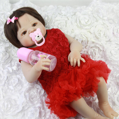 

2017 Newest Princess Girl Baby Golden Human Hair 23 Inch Silicone Vinyl Reborn Dolls With Rose Dress Waterproof Toy For Sale