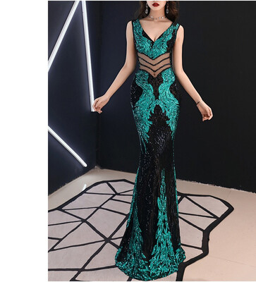 

Elegant Sexy V-Neck Mermaid Evening Dress Long Slim Sequin Party Women Evening Dresses