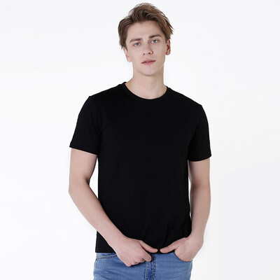 

JZAO Mens basic round neck T-shirt black  16588A