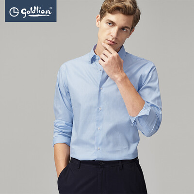 

Goldlion Goldlion 2019 Spring New Mens Soft Comfortable Fashion Plaid Slim Fit Long Sleeve Shirt Blue XL