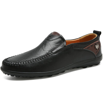 

Men Casual Shoes Fashion Slip On Shoes Men Breathable Leather Shoes Light Loafers Brown Black Size 38-46