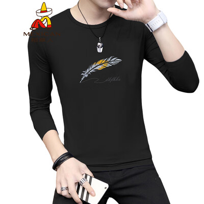 

Scarecrow MEXICAN long-sleeved T-shirt male Korean version of Slim fun fashion casual personality trend versatile comfortable classic printing round neck bottoming t-shirt clothes mens black