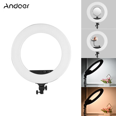 

Andoer 18inch LED Video Ring Light Fill-in Lamp Studio Photography Lighting 80W Dimmable 3200K-5800K Bi-color with Mirror Phone