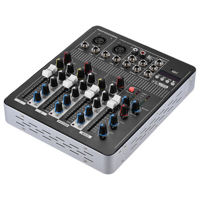 

Professional 4-Channel Mic Line Audio Mixer Mixing Console with 3-band EQ 48V Phantom Power USB Interface