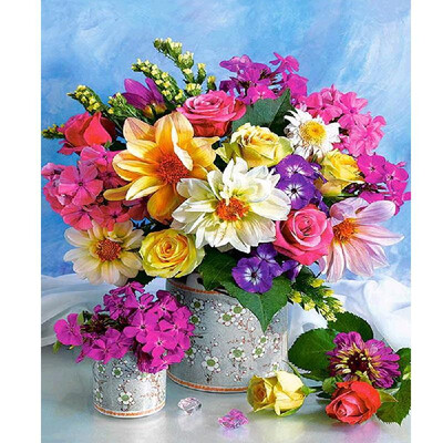 

DIY Diamond Painting Colorful Flower Vase Cross Stitch Embroidery Oil Painting Resin Round Full Diamond 2030cm