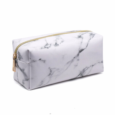 

Marble Makeup Bag POMER Portable Ladies PU Travel Square Cosmetic PouchWhite