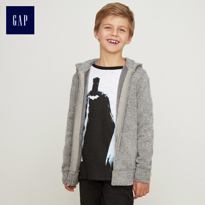 

GAP flagship store boy straight fleece kangaroo pocket hooded sweater 399253 light gray