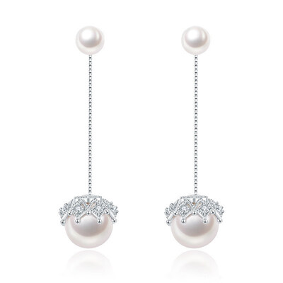 

White Simulated Pearl Long Drop Earrings Dangle Cubic Zirconia Fashion Statement Jewelry Gift For Women WHE76