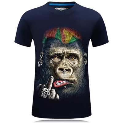 

WomensMens T-shirt O-Neck Short Sleeved 3D Print Funny Monkey Cotton Casual