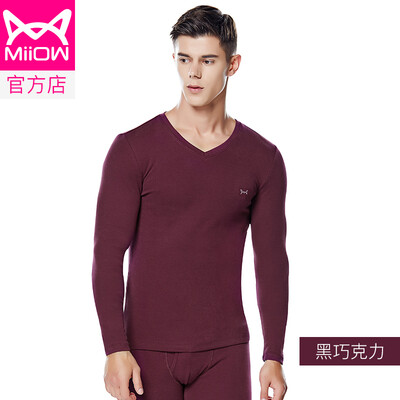 

Cat Man MiiOW thermal underwear men&women Qiuyi Qiuku warm clothes cotton Shut down thick round neck men&women based bottoming shirt V suit fashion warm clothes black chocolate V-neck male