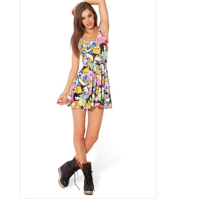 

Adventure cartoon slim stretch digital cartoon print vest skirt short dress pleated skirt