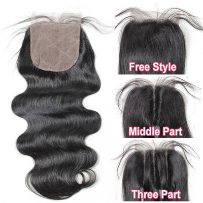 

Silk base closure 44 body wave Human hair medium brown