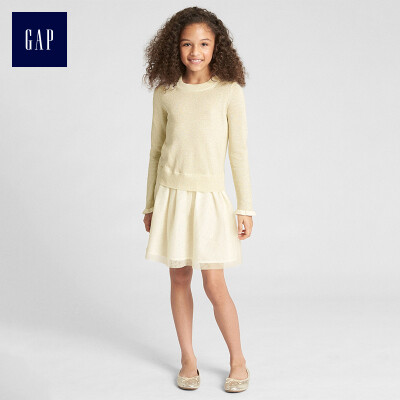 

GAP flagship store girls solid color stitching design childrens dress skirt childrens clothing 356290 light beige XS